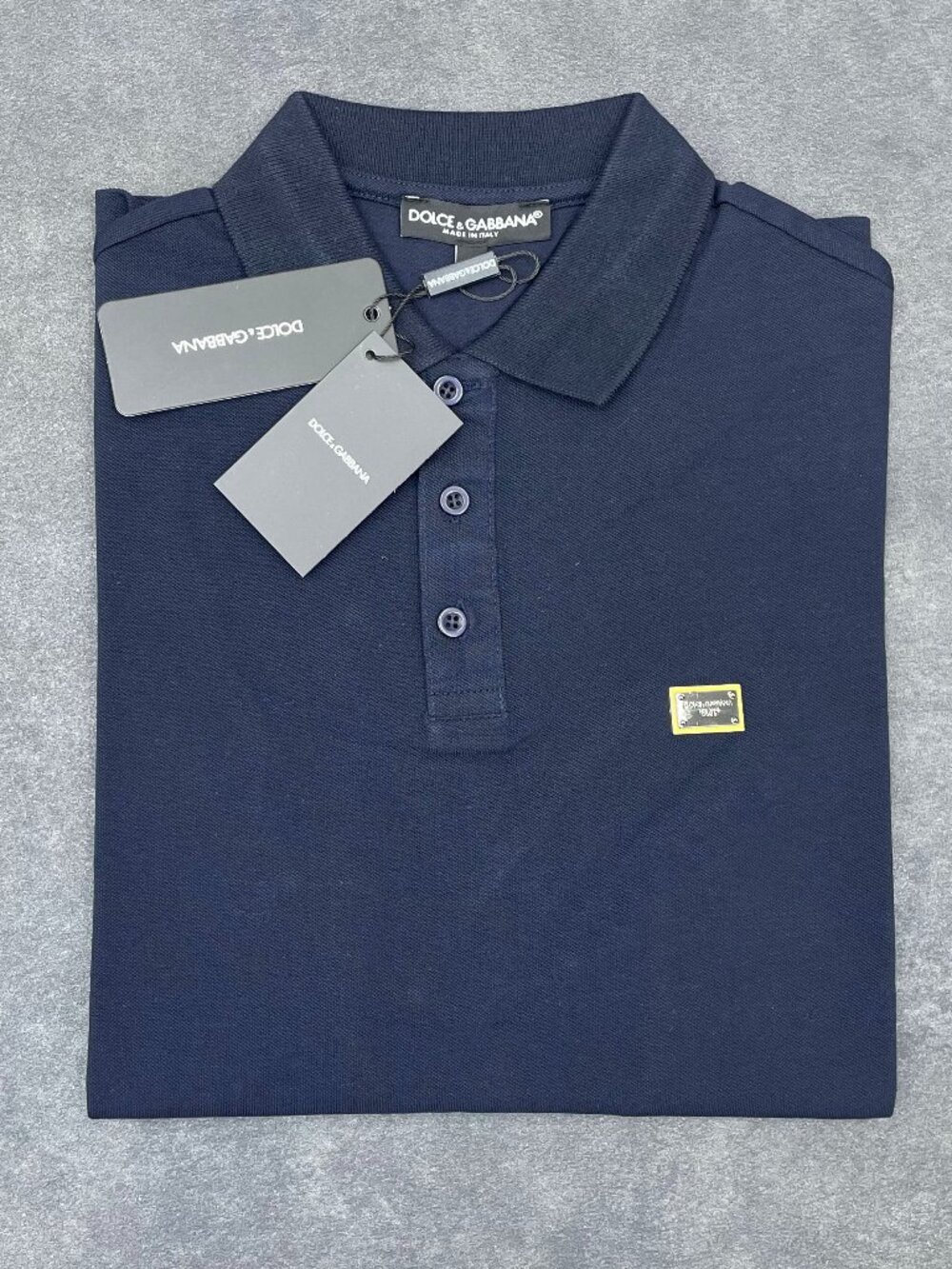 Dolce & Gabbana Men’s Navy Blue Polo Shirt Logo Plaque- Size Small